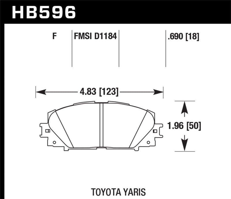 Hawk 07-16 Toyota Yaris HPS 5.0 Front Brake Pads dimensions diagram