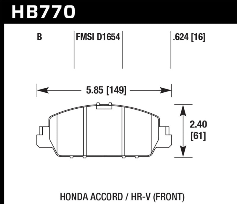 Hawk 13-17 Honda Accord HPS 5.0 Front Brake Pads dimensions diagram