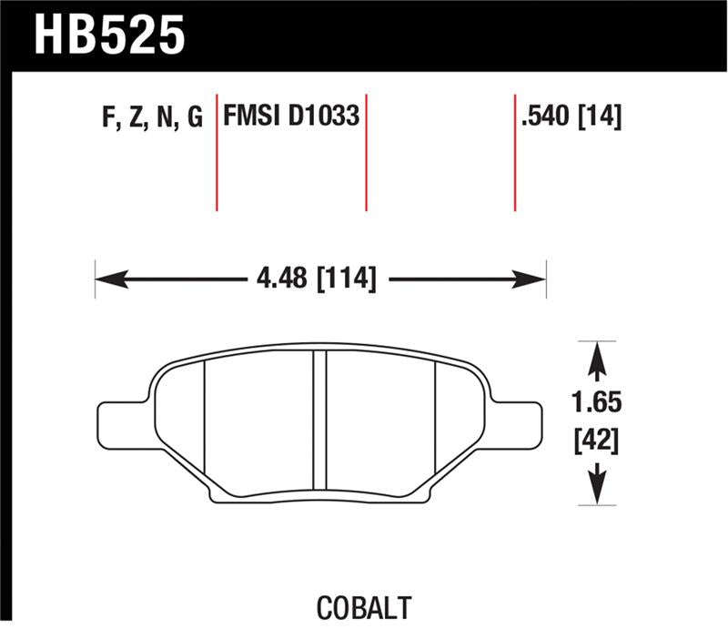Hawk HPS Street Brake Pads technical drawing and dimensions