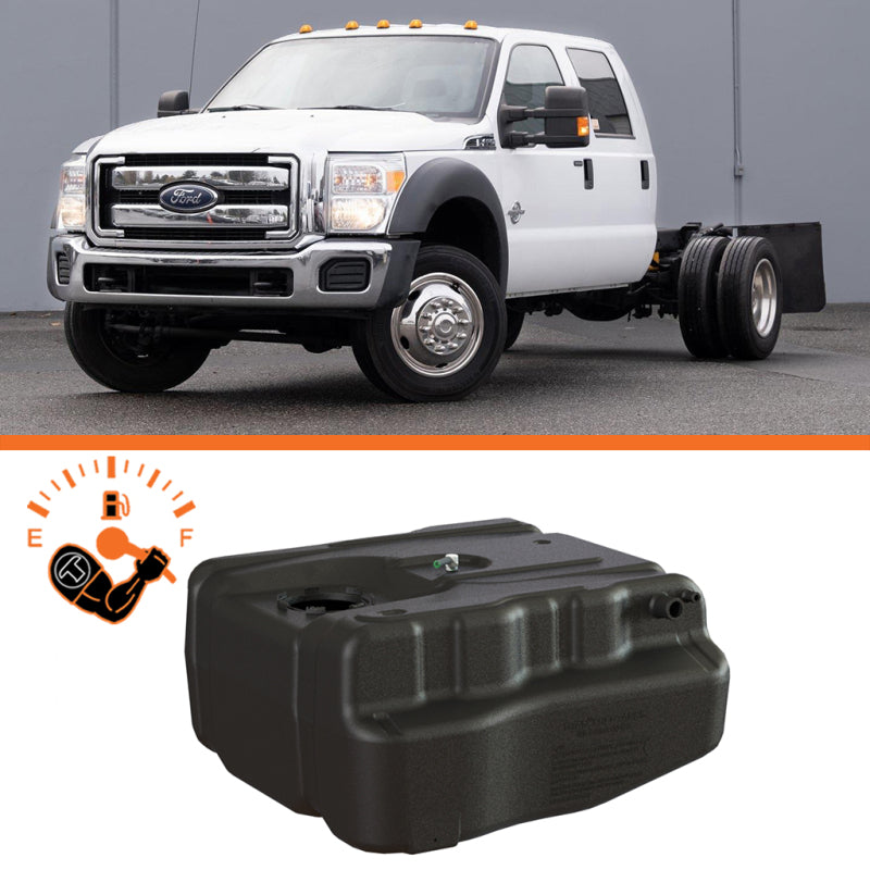 Titan Fuel Tanks 11-19 Ford F-350/F-450 Narrow Frame 40 Gallon After-Axle Utility Fuel Tank installed on truck.