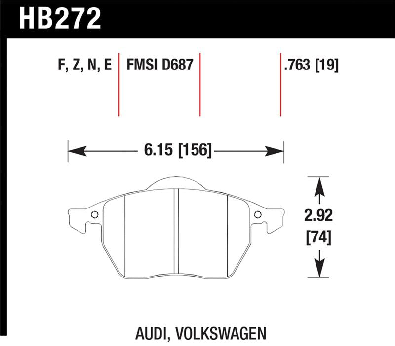 Hawk 00-06 Audi TT/00-06 TT Quattro 1.8L / 99-04 VW Golf GTI 2.8L Blue 9012 Race Front Brake Pads specifications