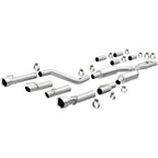 MagnaFlow 2017+ Dodge Charger 409 SS Polished 3in Quad Tips Cat-Back Exhaust system components laid out.