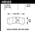 Hawk StopTech ST-60 Caliper HPS Street Brake Pads dimensions diagram