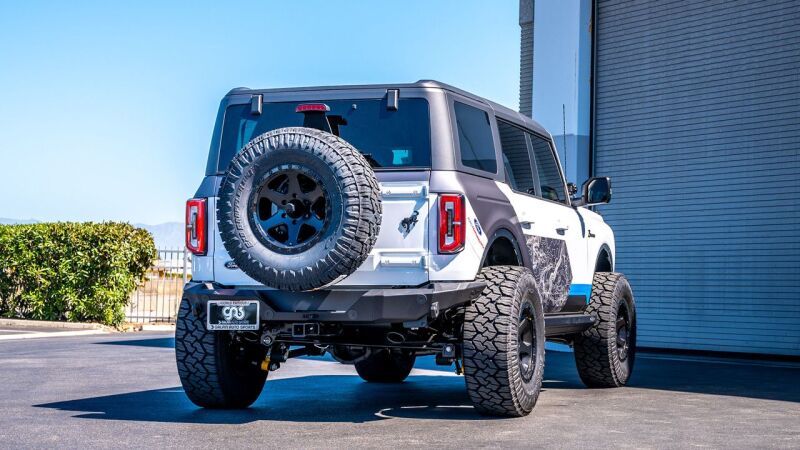 Borla 21-22 Ford Bronco 2.7L V6 4WD ATAK Axle Back Exhaust w/ Black Coated Tips on offroad truck.