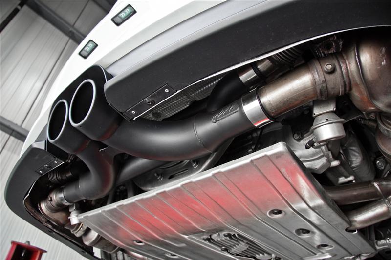 MBRP 14-19 Porsche GT3/GT3RS 3in Center Muffler Bypass 4in Tips - Black Coated Secondary image