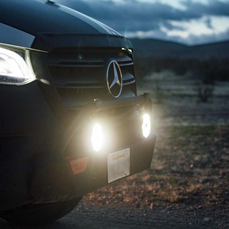 KC HiLiTES Gravity Titan LED 6in. - Pair Pack (SAE Driving Beam) on Mercedes front bumper for offroad lighting.