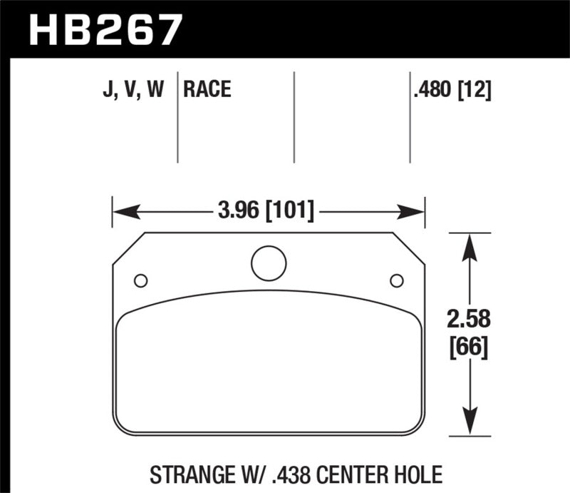 Hawk DR-97 Brake Pads for Strange w/ 0.438in Center Hole dimensions diagram