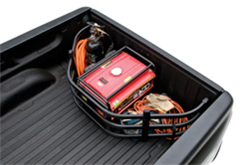 AMP Research 20-22 Jeep Gladiator (Does Not Work w/Tonneau Cvrs) Bedxtender HD Sport - Black with organized gear in truck bed