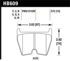 Hawk 08-11 Audi R8/07-08 RS4/03-04 RS6 / 02-03 VW Phaeton DTC-60 Front Race Brake Pads dimensions diagram