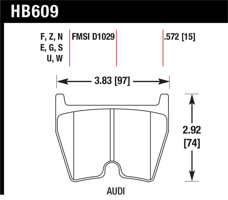 Hawk 08-11 Audi R8/07-08 RS4/03-04 RS6 / 02-03 VW Phaeton DTC-60 Front Race Brake Pads dimensions diagram