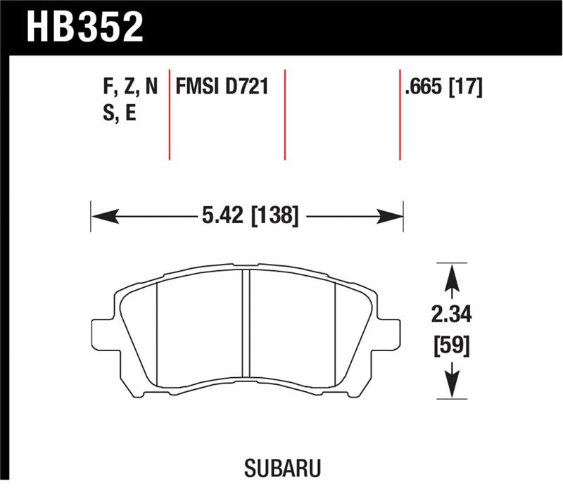 HB352 Subaru brake pad measurements and specifications Main image