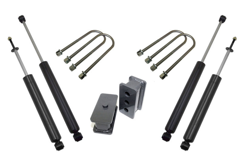MaxTrac 03-08 Dodge RAM 2500/3500 2WD V8 Hemi/Diesel w/4.125in Axle 2.5in Rear Lift Kit components including shocks and lift blocks