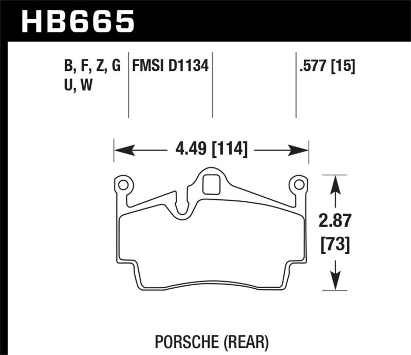 Hawk 13-16 Porsche 911 Rear HPS 5.0 Brake Pads dimensions