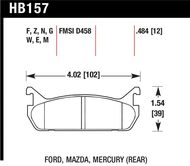 Hawk 89-93 Miata Blue 9012 Race Rear Brake Pads D458 Specs
