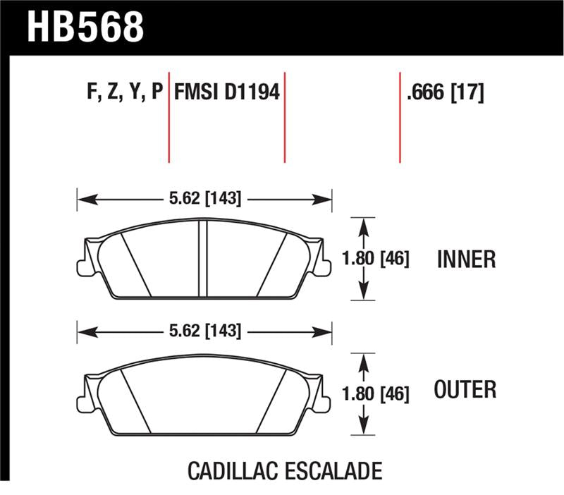 Hawk Cadillac / Chev Avalanche/Silverado/Suburban/Tahoe / GMC Sierra/Yukon HPS Rear Street Brake Pad Secondary image
