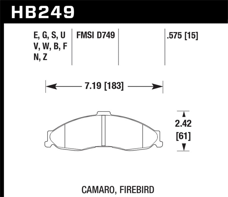 Hawk HPS Street Brake Pads specifications for Camaro, Firebird