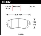 Hawk 03-05 WRX / 08 WRX / 09 Legacy 2.5i NA ONLY D929 HPS Street Front Brake Pads dimensions and specifications