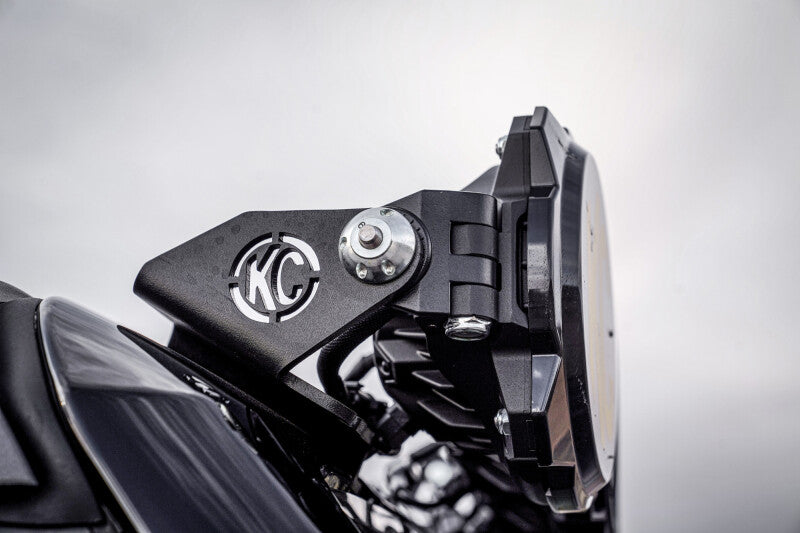KC HiLiTES 2021+ Ford Bronco 50in Overhead Light Bar Mounting Bracket Set close-up with light.