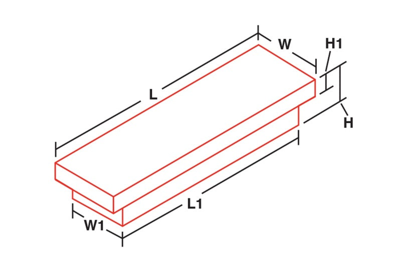 Deezee Universal Tool Box - Specialty Narrow Black BT FULLSIZE dimensions and measurements diagram