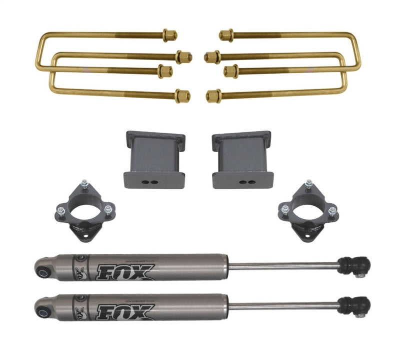 MaxTrac 07-16 GM C1500 2WD w/Cast Steel Susp. 3in Rear Lift Kit components including Fox shocks and strut spacers. Main image