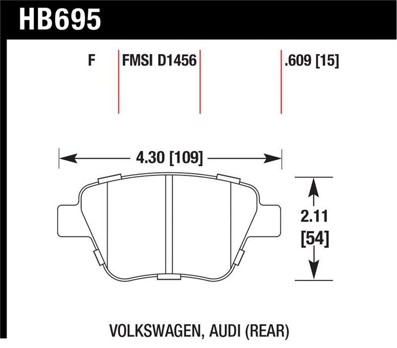 Hawk 2011-2013 Audi A3 Except TDI HPS 5.0 Rear Brake Pads dimensions Main image