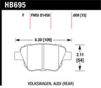 Hawk 2011-2013 Audi A3 Except TDI HPS 5.0 Rear Brake Pads dimensions