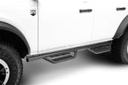N-Fab 21-22 Ford Bronco 4 Door SRW RS Nerf Step - Full Length - 2in - Tex. Black on white truck with off road tires.