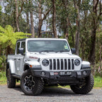 ARB 87-96 Jeep Wrangler YJ/ 97-06 Jeep Wrangler TJ Multi-fit Winch Bumper on Jeep Gladiator Rubicon with offroad tires.