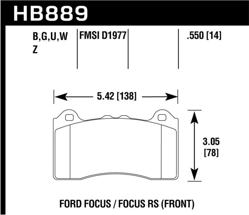 Hawk 2017 Ford Focus DTC-60 Race Front Brake Pads dimensions Main image