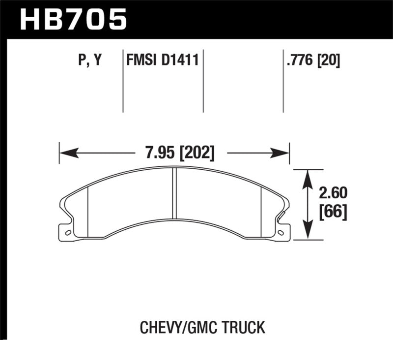 Hawk Chevy/GMC Express/Silverado/Savana/Sierra 15/25/35/4500 SuperDuty Rear LTS Brake Pads dimensions diagram