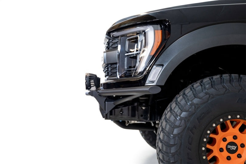 Addictive Desert Designs 21-22 Ford Raptor PRO Bolt-On Add-On Light Hoop (Req F218102070103) with offroad tires and bumper