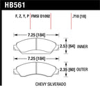 Hawk 07-08 Escalade 6.2 / 07-08 Avalanche Super Duty Front Brake Pads dimensions for Chevy Silverado