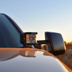 Rigid Industries 14-20 Toyota Tundra A-Pillar Light Kit w/D-SS Flood on truck mirror.