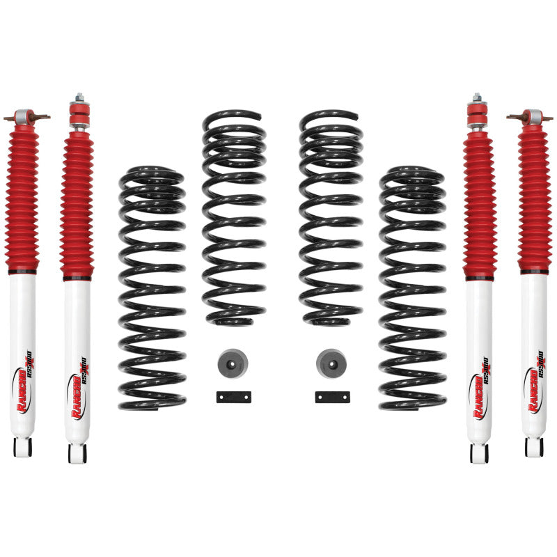 Rancho 07-17 Jeep Wrangler Front and Rear Suspension System - Master Part Number / One Box for off road parts and drivetrain upgrades. Main image