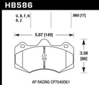 Hawk AP Racing CP7040 DTC-70 Race Brake Pads dimensions diagram