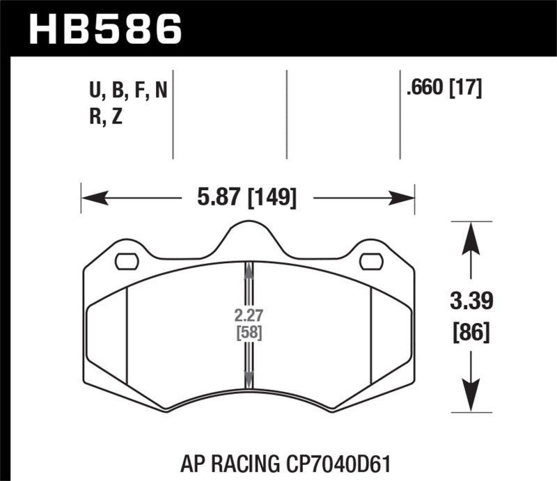 Hawk AP Racing CP7040 DTC-70 Race Brake Pads dimensions diagram