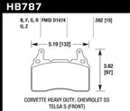 Hawk 15-17 Chevy Corvette Z51 DTC-60 Race Front Brake Pads dimensions diagram