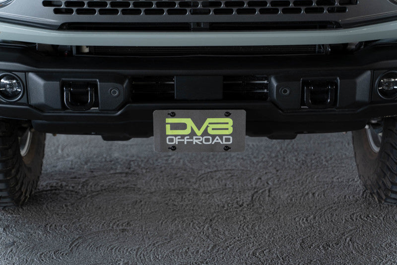 DV8 Offroad 21-23 Ford Bronco Capable Bumper Front License Plate Mount on vehicle