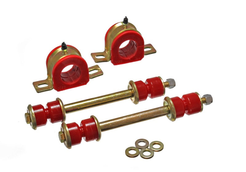 Energy Suspension 01-06 C2500 HD Silverado 2WD Red 36mm Front Sway Bar Bushing Set parts with bushings and end links.