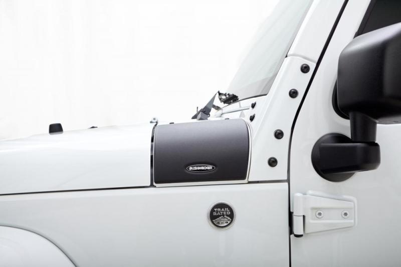 Bushwacker 07-18 Jeep Wrangler Trail Armor Cowl Cover - Black on vehicle.