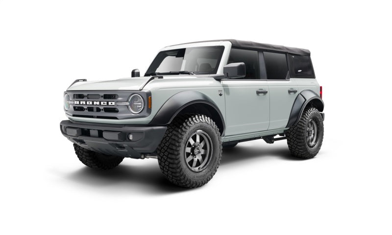 Bushwacker 2021+ Ford Bronco 4-Door Extend-A-Flares 4pc - Black installation on off-road Bronco