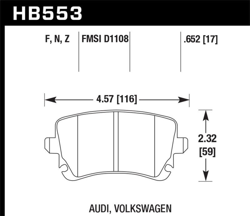 Hawk 06-07 Audi A6 Quattro Brake Pad Dimensions Image