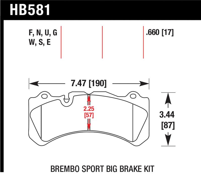 Hawk Brembo Rear BBK DTC-60 Brake Pads dimensions diagram