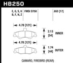 Hawk 1998-2002 Chevrolet Camaro SS 5.7 HPS 5.0 Rear Brake Pads diagram with dimensions