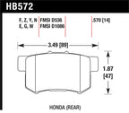 Hawk 07-08 Acura TL Type S / 99-08 Acura TL 3.2L HPS Street Rear Brake Pads specifications diagram