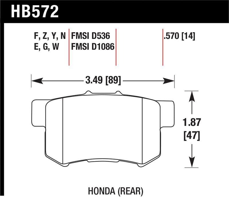 Hawk 07-08 Acura TL Type S / 99-08 Acura TL 3.2L HPS Street Rear Brake Pads specifications diagram