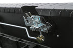 Deezee Universal Tool Box - Red Crossover - Single Lid Black BT Pull Handle (Low/Txt Blk) lock mechanism close-up.