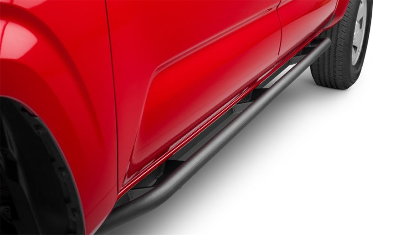 N-Fab Trail Slider Steps 16-20 Toyota Tacoma Crew Cab All Beds - SRW - Textured Black side view on red truck