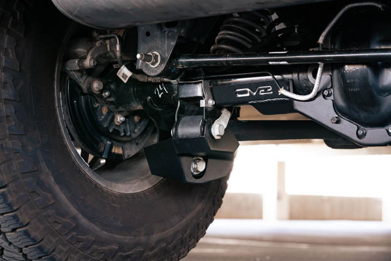 DV8 Offroad 2021-2022 Ford Bronco Rear Shock Guard Skid Plates mounted on vehicle