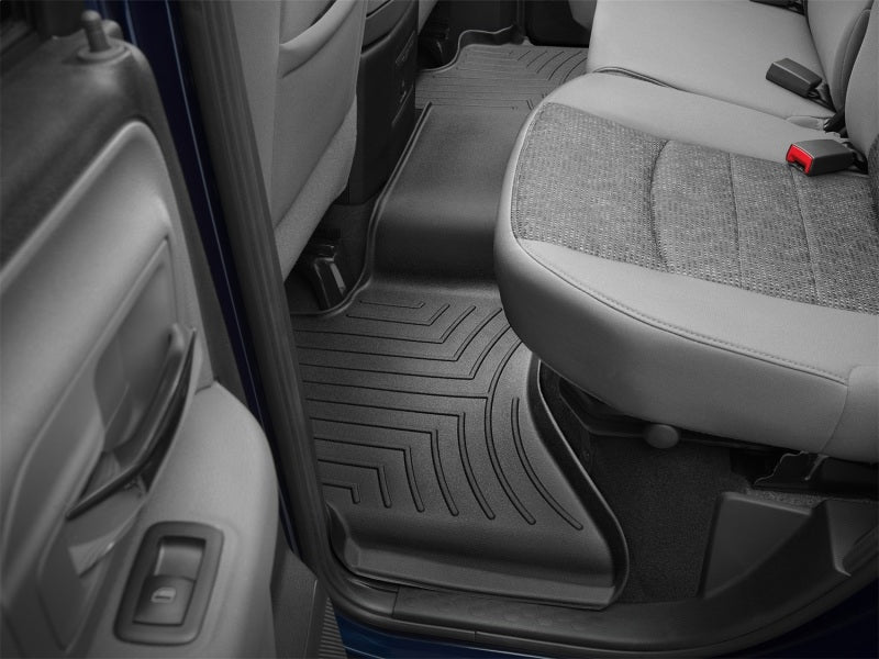 WeatherTech 09+ Dodge Ram 1500 Rear FloorLiner - Black installed in truck interior.